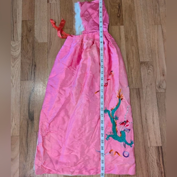 RARE Child Shanghai Embroidered Robe Cape Vintage Satin Dragon Fur Trim Pink - Picture 15 of 16